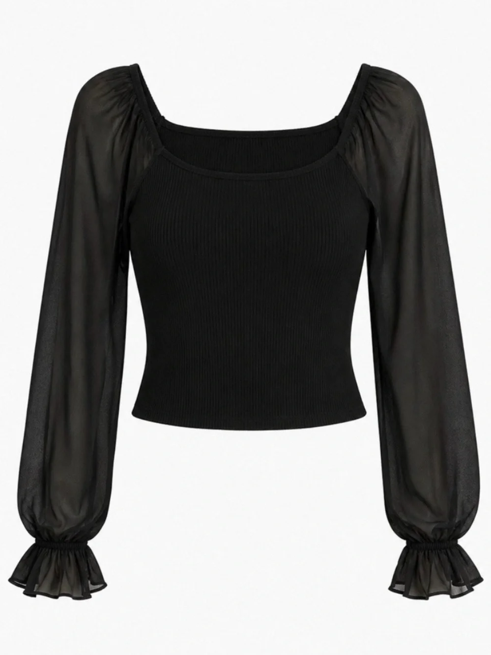 Fortune + Ivy Medium Ivania Sheer-Sleeve Square Neck Top - Picture 2 of 9